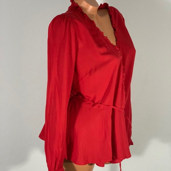LOFT Red wrap top blouse shirt ruffle - Picture 11 of 13
